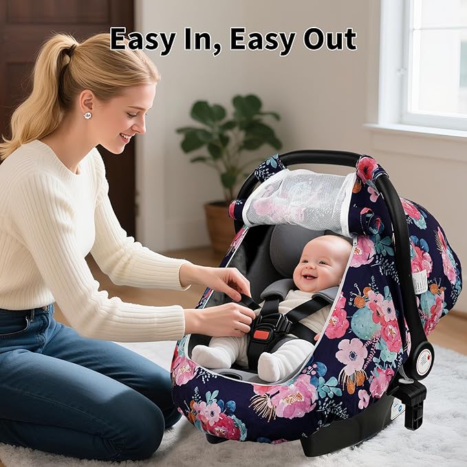 Elstey Car Seat Cover Baby, Minky Dot Carseat Covers Baby Girls, Lightweight Infant Car Seat Cover Canopy with 2 Layers Breathable Mesh Windows, Stroller Carrier for Babies Newborn Essentials