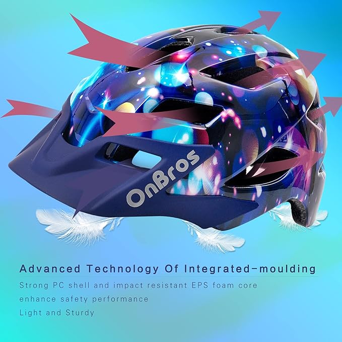 OnBros Kids Bike Helmet - Bike Helmets for 5-14 Boys or Girls with Visor, Children Bicycle Helmet for Skateboard Mountain Scooter Road Cycling, Lightweight and Adjustable 50-57CM
