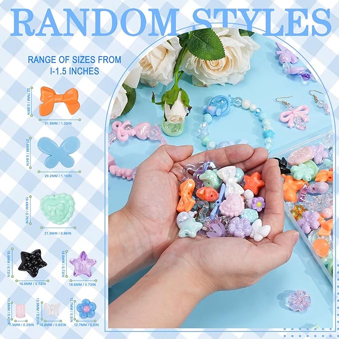 Sunlode Acrylic Beads for Bracelet Making, Assorted 6 Colors Cute Beads, Flower Bow Candy Bear Kawaii Bracelet Charms for Jewelry Making, Necklace Keychains Phone Charms DIY Crafts Gifts for Girls