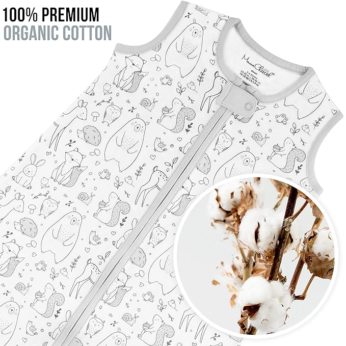 Baby Sleep Sack 1.0 TOG, Organic Cotton Baby Wearable Blanket with Two-Way Zipper, Swaddle Transition Baby Sleeping Bag, All-Season Sleep Sack for Newborn Infant Toddler Boy Girl, 0-6 Months, 1-Pack