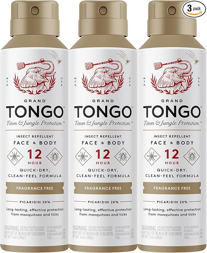 Fragrance Free Insect Repellent, 12-Hour Mosquito & Tick Protection, Picaridin-Based, Water-Based, Lightweight, Quick-Drying, DEET Alternative, Face & Body Use, 3 Pack