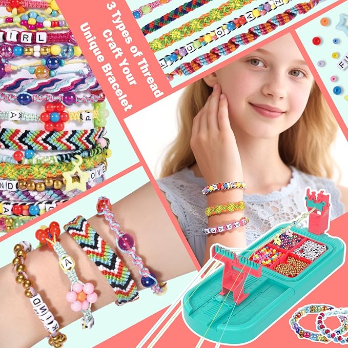 Arts and Crafts for Kids Ages 8-12,Friendship Bracelet Making Kit for Girl,DIY Arts and Crafts Maker for Kids,Jewelry Making Kit Christmas Gifts for Ages 6 7 8 9 10 11 12 Year Old (Blue/Pink)