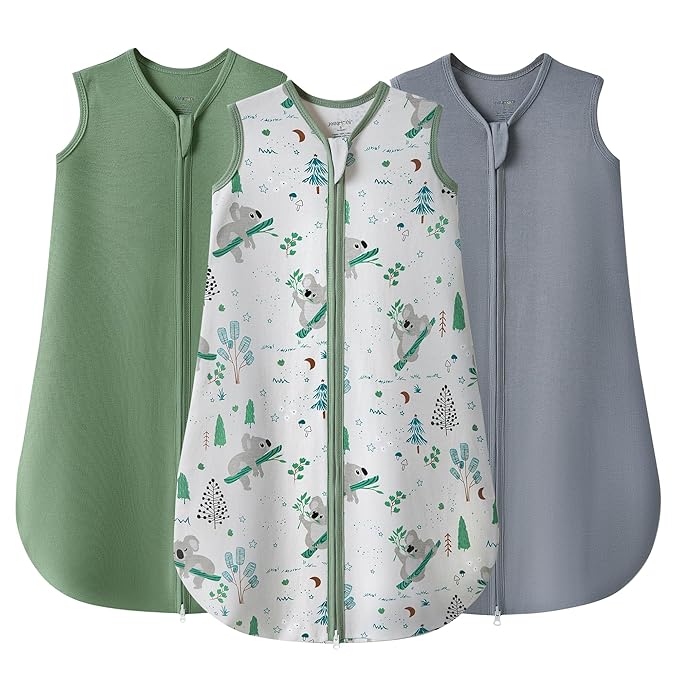 JELLYMONI Baby Sleep Sack 12-18 Months 100% Cotton Wearable Blanket, 0.5 TOG Soft Lightweight Toddler Sleeping Sack 3 Pack 2-Way Zipper Newborn Sleep Sacks