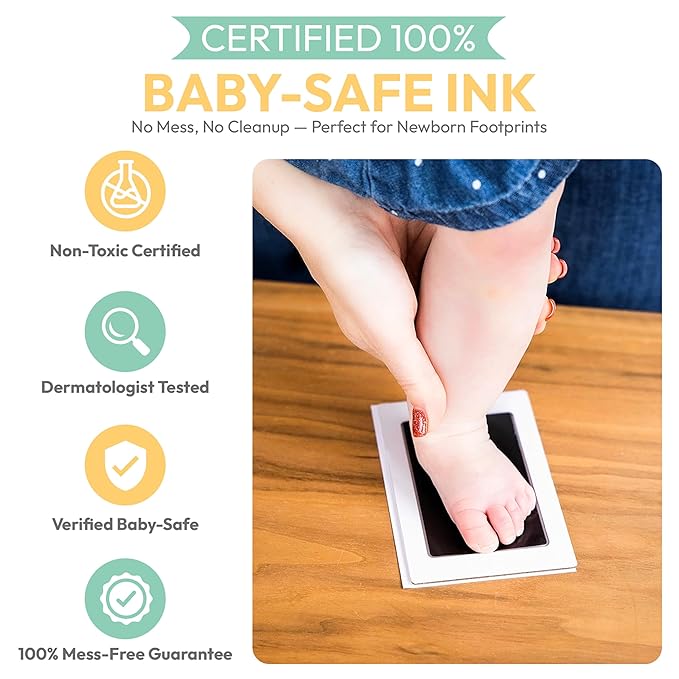Clean Touch Ink Pad for Baby Handprints and Footprints – Inkless Infant Hand & Foot Stamp – Safe for Babies, Doesn’t Touch Skin – Perfect Family Memory or Gift – Black Print Kit by Tiny Gifts