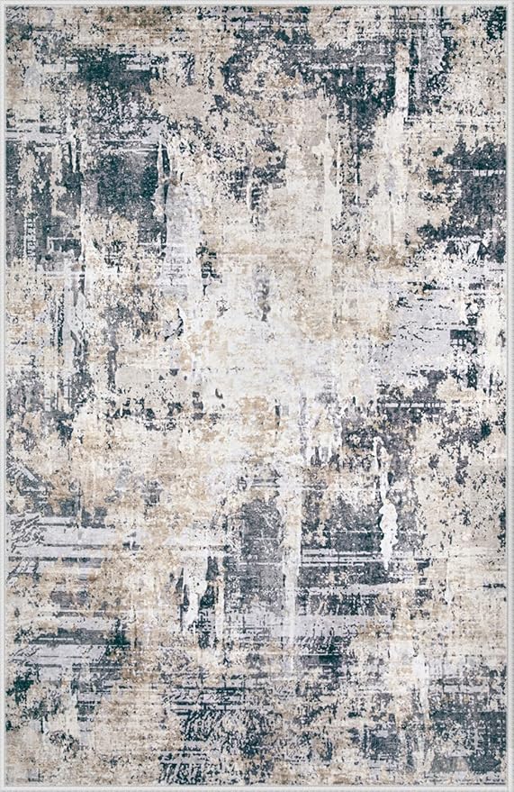 Area Rugs 8x10 Living Room: Washable Rug Modern Abstract Large Rugs Soft Non Slip Neutral Rug Stain Resistant Indoor Carpet for Bedroom Kitchen Dining Room Home Office Rugs(Black Brown,8'x10')