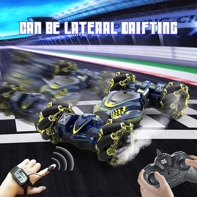 Gesture Sensing RC Stunt Car Toys for Boys Girls 6-12, 4WD Drift Hand Controlled Car Offroad 360° Rotation with Lights Music for Kids Age 7 9 10 11 12 Years Old Birthday Xmas Gifts