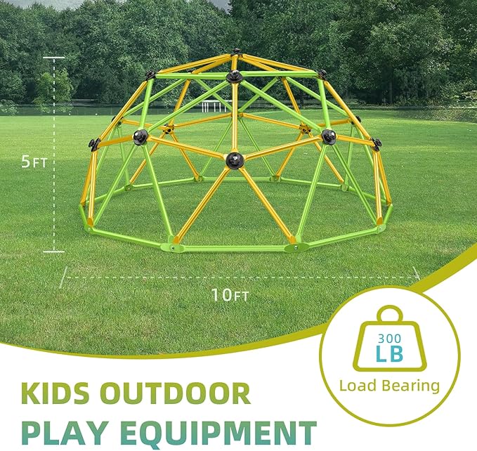 Climbing Dome, 10FT Jungle Gym with Swing for Kids 3 to 10 Outdoor Play Equipment, Supports 800lbs Toddler Play Set, Anti-Rust & Easy Assembly, Gift for Boys Girls (Yellow & Green)