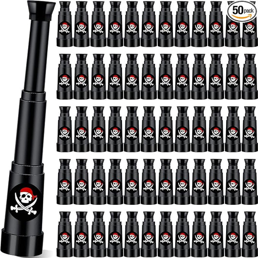 50 Pcs Halloween Pirate Telescope Bulk Pirate Party Favors Mini Plastic Monocular Telescope Toddler Spyglass Toy for Treasure Pretend Cosplay Birthday Party Black 2.6" to 5.5"