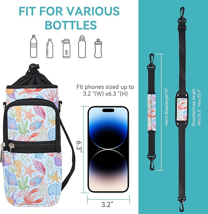 icolor Water Bottle Carrier Bag with Strap 25/32/40 oz Crossbody Bottle Holder with Phone Pocket Sling Sleeve Insulated Neoprene Water Bottle Pouch for Walking Travelling