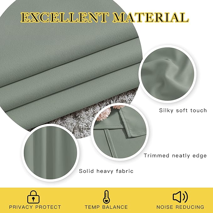 NICETOWN Sage Green Curtains 96 inches Long, Grommet Thermal Insulated Blackout Curtains Privacy Window Treatments for Boys Room/Living Room, W46 x L96, 2 Panels
