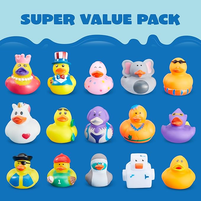 JOYIN 30 Pcs Rubber Ducks, Random Assortment Ducks Bulk with Mesh Carry Bag, Mini Rubber Duckies for Baby Bath Toys, Kids Toddler Summer Pool Toys Birthday Gifts Party Favors