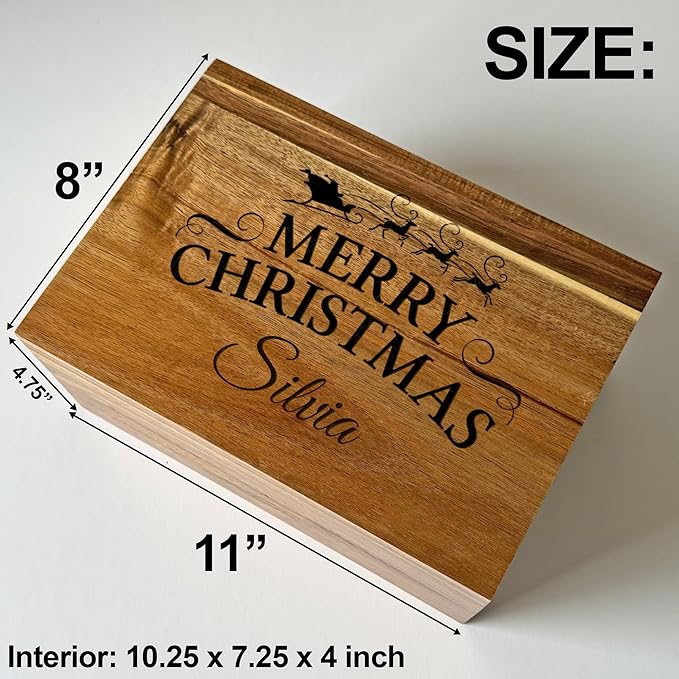 Christmas Eve Box Personalized - Xmas Gift Boxes for Gifts - North Pole Delivery Box - Christmas Tree Present Boxes Customized - Large Santa Storage Chest - Reusable Holiday Decor 11 x 8 x 4.75 in