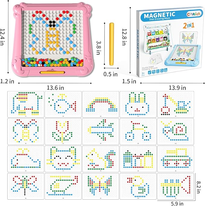 2-IN-1 Large Magnetic Drawing Board for Toddlers Kids, Magnetic Color and Number Maze, Magnetic Dot Art Board for Kids, Montessori Education Travel Toys for Boys Girls Age 3 4 5 6 7 8 Years Old