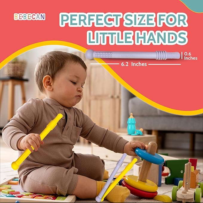 Teething Sticks for Babies 0-36 Months - Super Soft Silicone Teethers in 6 Vibrant Colors, Infant Teething Relief, Multicolored Teething Toys