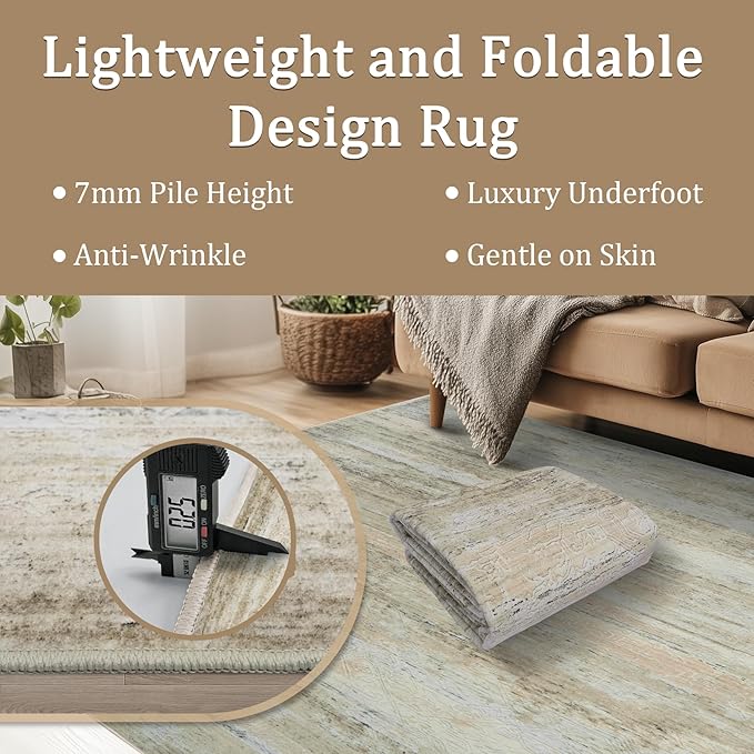 9x12 Area Rug Living Room Rugs - Washable Rug Large Modern Abstract Soft Thin Carpets Indoor Floor No Slip Vintage Carpet for Bedroom Under Dining Table Nursery Home Office Decor Brown