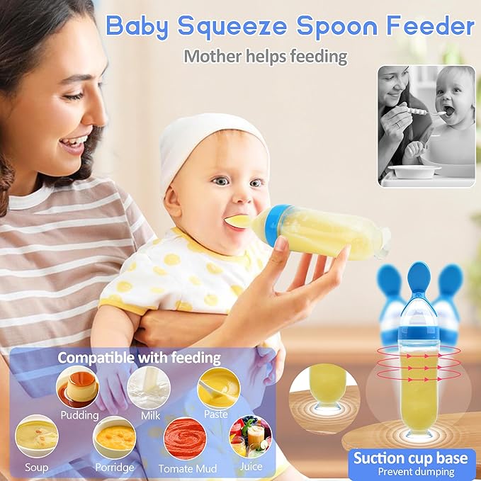 WAJIAYON Baby Fruit Feeder Pacifier | 2 Infant Food Feeder Pacifier & Baby Food Dispensing Spoon | Mesh Fresh Fruit Teethers for Babies Teething Feeders | Shower Gifts for Boys and Girls (Blue)
