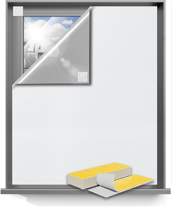 Sumobaby Blackout Curtains for Bedroom 75"x57" Portable No Drill Blinds for Windows with Heat-Resistant Magic Tapes,100% Black Out Window Cover Easy to Cut Fit for Home Cinema,Dorm Room,Nursery(White)