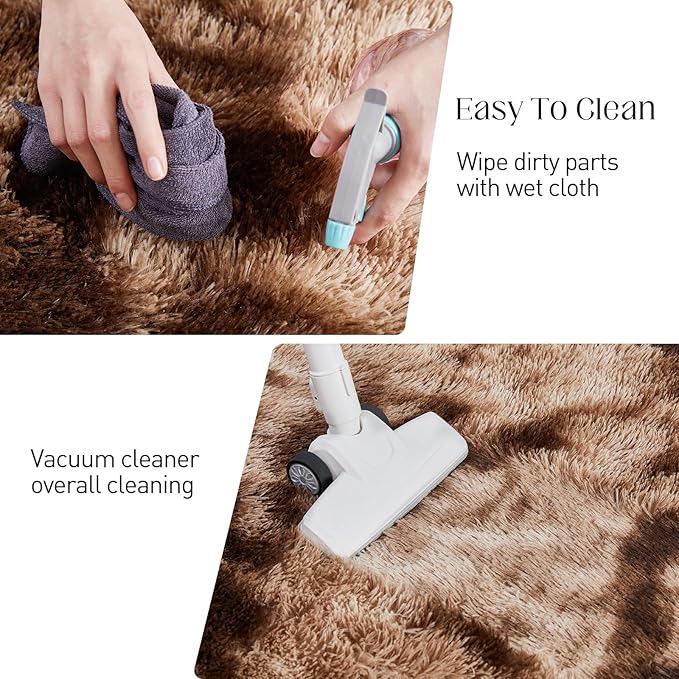 6x9 Area Rugs for Living Room, Fluffy Shaggy Bedroom Rug Indoor Carpet, Anti-Skid Soft High Pile Rug for Nursery, Kids Room, Bedside, Home Decoration, Tie-Dyed Brown
