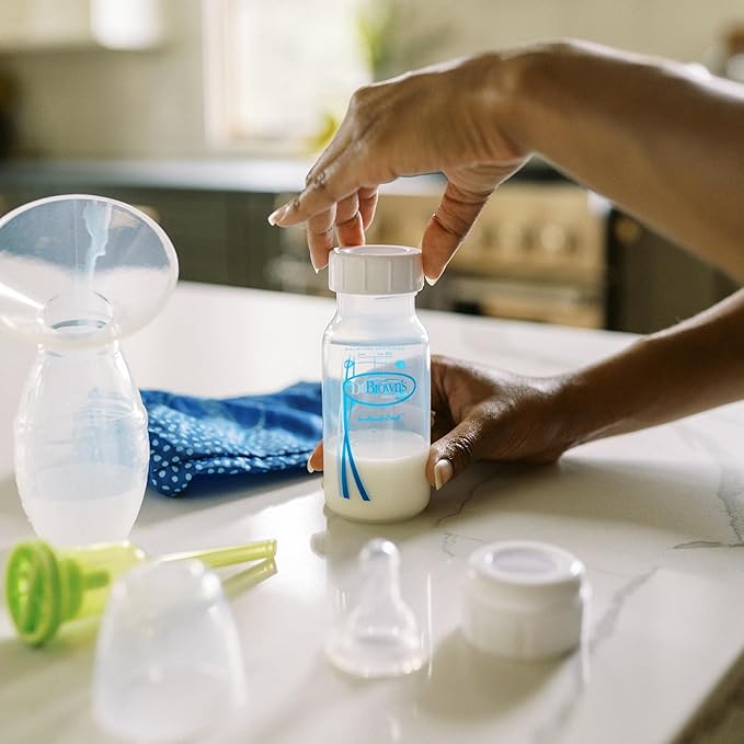 Dr. Brown's 100% Silicone One-Piece Breast Pump,Hands-Free Breast Milk Collector with Anti-Colic Options+ Baby Bottle (4 oz/120 mL),Level 1 Nipple,Travel Lid and Travel Bag