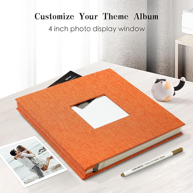 Spbapr Large Photo Album Self Adhesive Linen cover DIY Magnetic Scrapbook album with A Metal Pen Hold 4x6 5x7 6x8 8x10 10x12 Pictures 13.2"x12.8"60pages