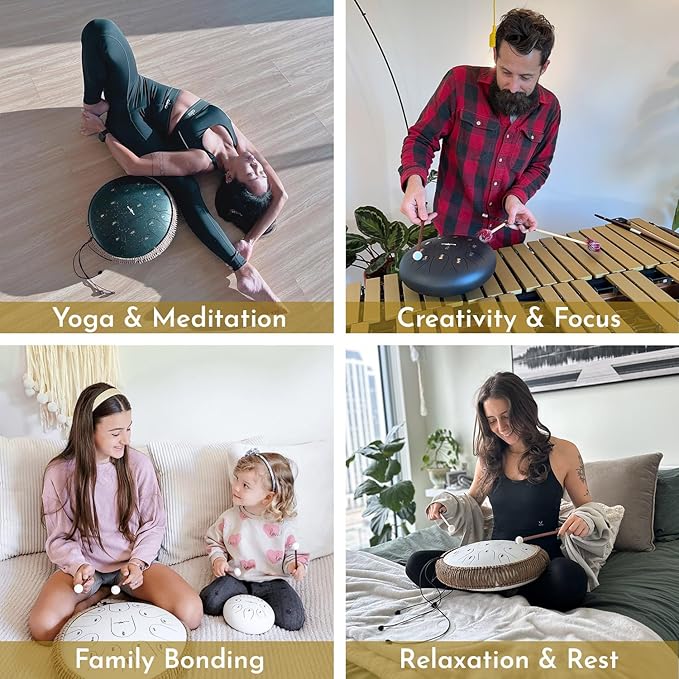 The Balmy Drum - 8 Note 6 Inch Steel Tongue Drum, Steel Drum Instrument, Drums For Children and Adults, Balmy Drum Set for Kids with Music Book, Handpan, Mallet and Carry Bag (Black)