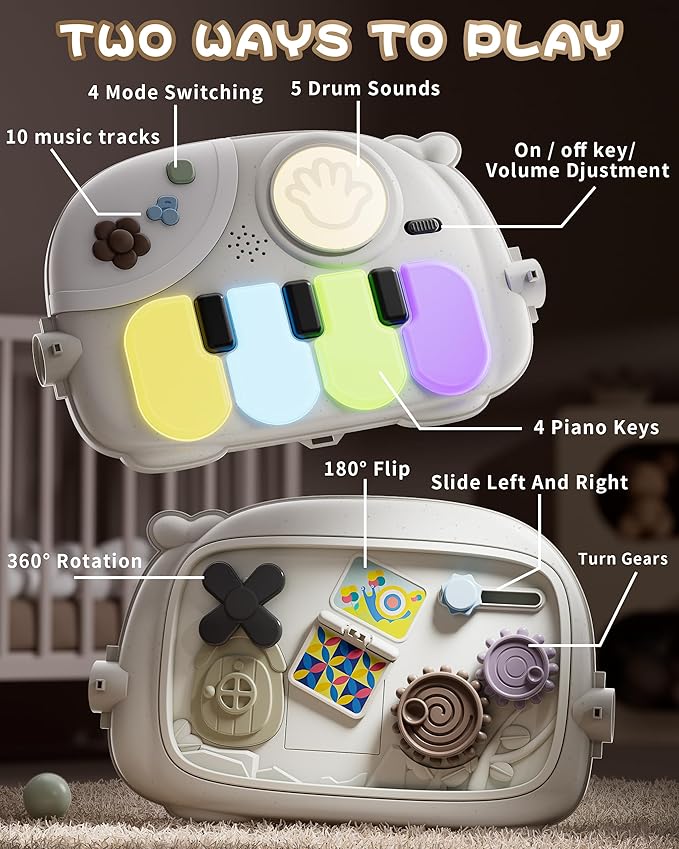 Baby Gym with Kick and Play Piano, Baby Play Mat Tummy Time Activity Gym Mat with 5 Infant Sensory, Music & Lights Boy or Girl for Newborn 0 to 3 6 9 12 Months