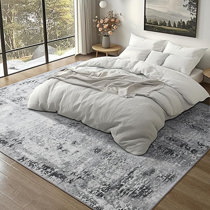Kelarea Living Room Rug 5x7 Grey Rug Machine Washable Large Area Rugs, Non Slip Abstract Vintage Indoor Carpet for Bedroom, Nursery, Classroom, Dining Room, Home Office