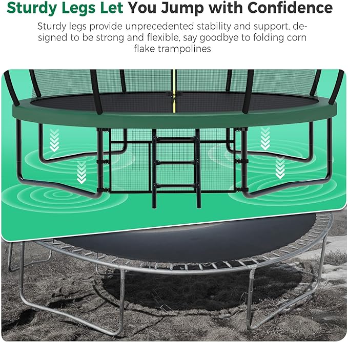 Tatub Large Trampolines Outdoor 10 12 14 15 16FT for Kids and Adults,Outdoor Recreational Pumpkin Trampolines with Curved Poles and Safety Enclosure Net, Basketball Hoop, Ladder