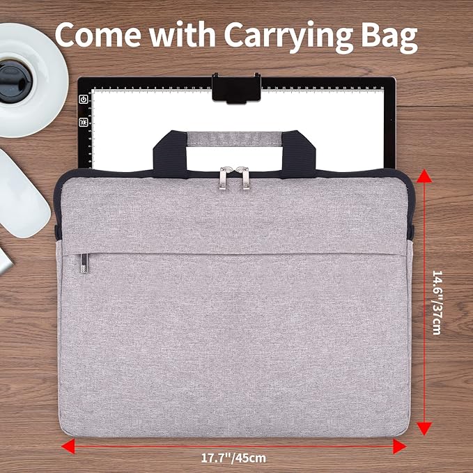 Elice Rechargeable A3 Light Pad with Carry Bag, Top Clip, Foldable Stand, 3 Colors/ 6 Levels/Stepless Dimmable Brightness Wireless tracing Light Box/Board for Diamond Painting, Cricut Weeding Vinyl