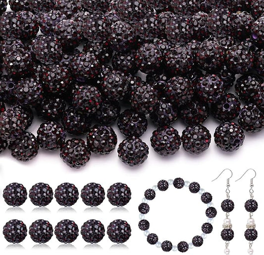 160pcs 10mm Rhinestone Beads for Jewelry Making, Dark Purple Shiny Round Disco Ball Beads Bulk, Sparkle Crystal Clay Christmas for Bracelet Baseball Necklace Earring Crafting and DIY