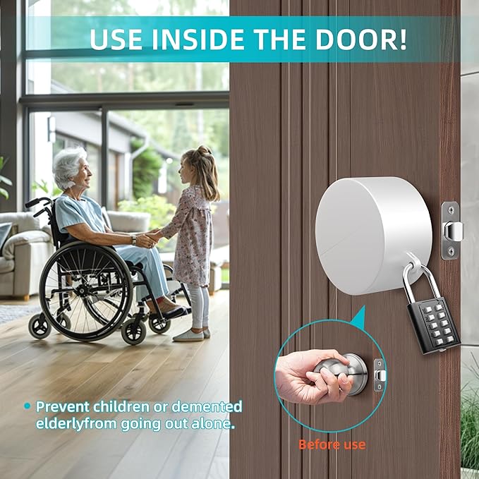 2 Pack Door Knob Lockout Device, Door Knob Cover Lock, Child Proof Door Knob Covers with Combination Padlock, Door Handle Lock for Dementia Elderly Safety, Temporary Door Lock -White