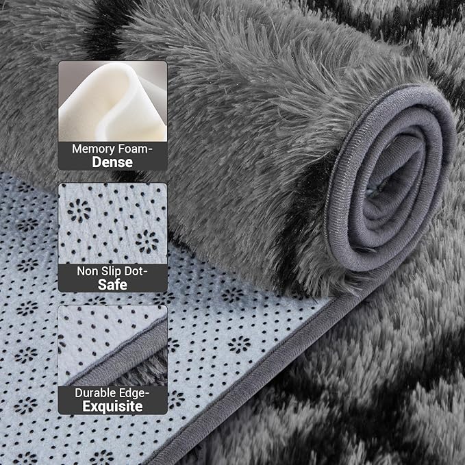 Fluffy Rug for Bedroom, 6X9Feet Stripe Checkered Rug Anti-Skid High Pile for Living Room Bedroom Kids Room Nursery, Dorm Home Decor