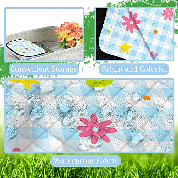 Extra Large Picnic Blanket Waterproof,80"x 80"Foldable Machine Washable Beach Blankets,Outdoor Blanket for 6-8 Adults,Picnic Mat Suitable for Indoor Crawling,Park Beach,Camping,Hiking,Travel( Flower)