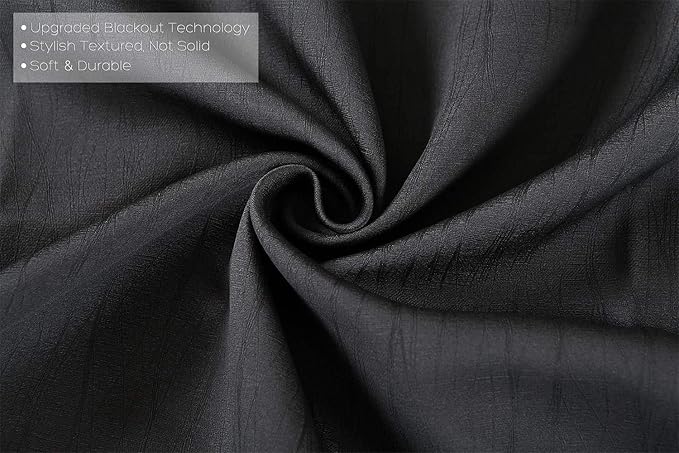 MIUCO Room Darkening Texture Look Blackout Curtain Panels for Office Set of 2 52x95 Inch Long Black