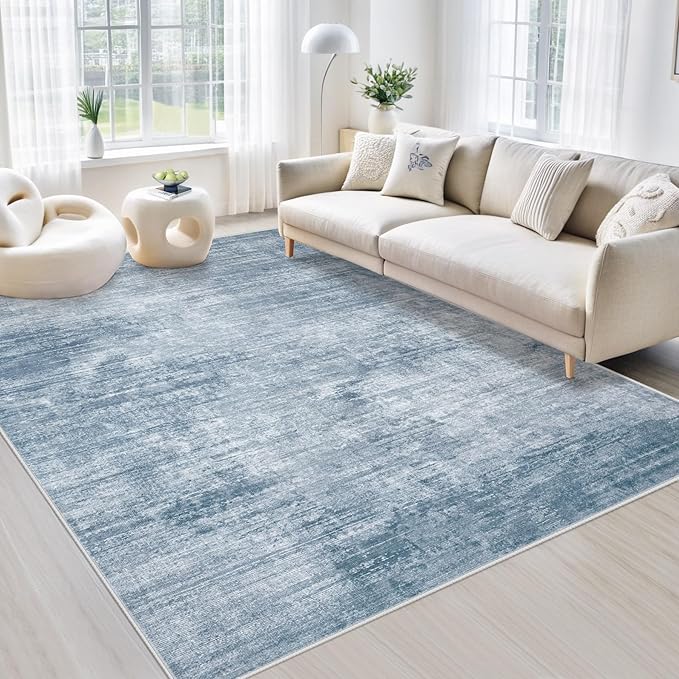Area Rugs 6x9 Living Room: Washable Rug Modern Abstract Large Rugs Soft Non Slip Neutral Rug Stain Resistant Indoor Carpet for Bedroom Kitchen Dining Room Table Nursery Home Office Rugs(Blue,6'x9')
