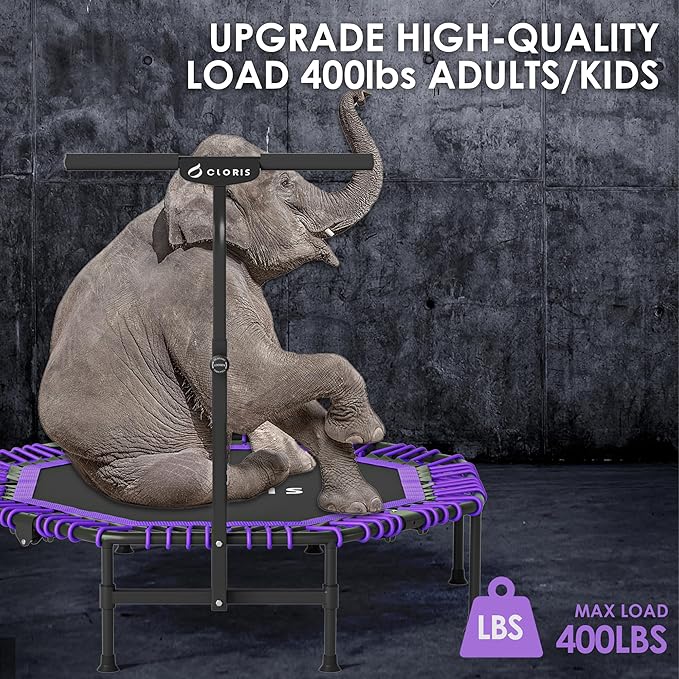 CLORIS 38in/48in Folding Trampoline - Max Load 220lbs / 450lbs Mini Trampoline Rebounder Trampoline for Adults with Adjustable Foam Handle, with safty Padded Cover Best Gift for Kids/Adult