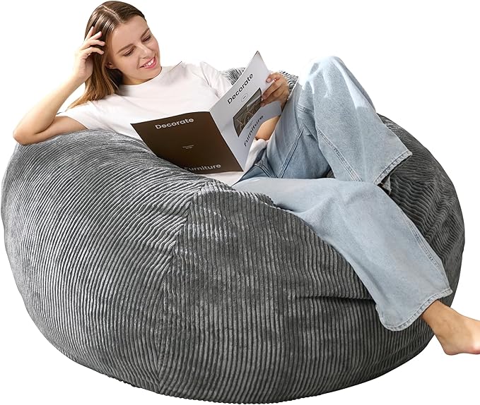 3.5FT Bean Bag Chairs Teardrop Bean Bag Chair for Adults Beanbag Chair with Memory Foam Filled Machine Washable Cover for Living Room, Bedroom (Large,Grey)