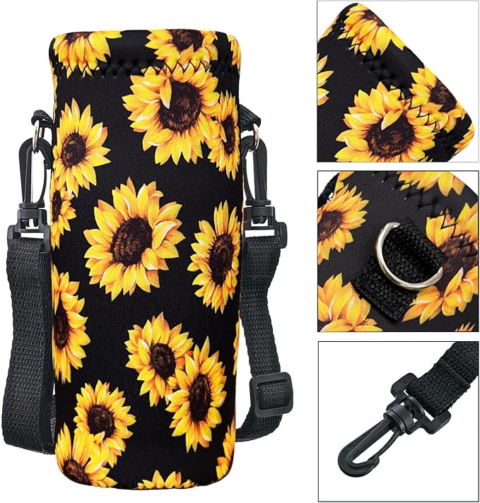 RICHEN Neoprene Water Bottle Carrier Bag with Adjustable Shoulder Strap,Insulated Water Bottle Cover for Stainless Steel/Glass/Plastic Bottles