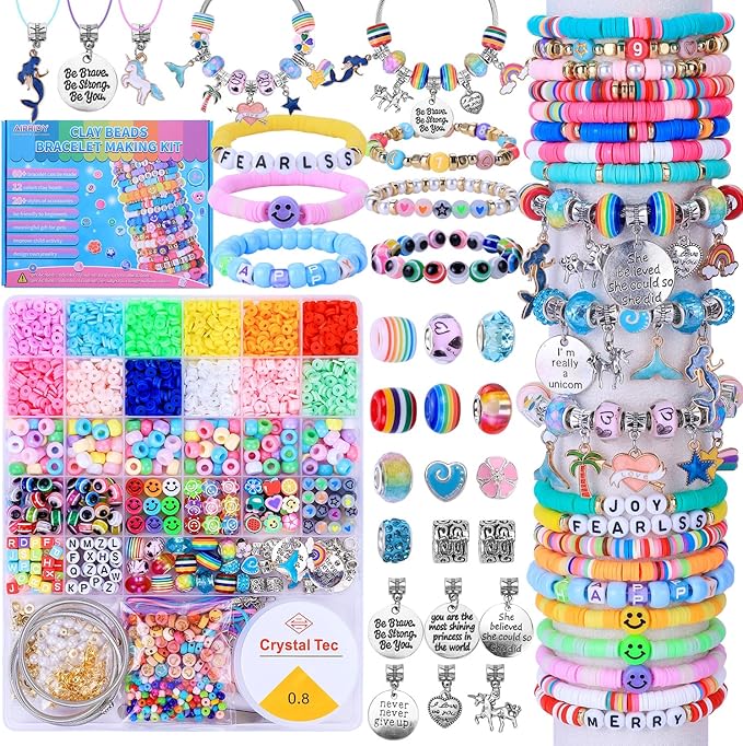 AIPRIDY 3600 Pcs Girls Toys Bracelet Making Kit, Unicorn/Mermaid Jewelry Activity, Flat College Style Beading for Friendship Jewelry Making, DIY Crafts for 4-12 Girls Birthday Christmas Gifts(Aqua)