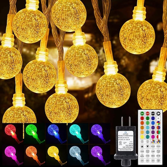 Color Changing String Lights Plug in, 33ft 60LED Connectable Crystal Globe String Lights Remote, Decorative Outdoor Twinkle Lights for Girl Gift Bedroom Patio Garden Tent Camp Party Christmas Décor