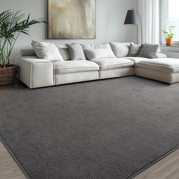 Kimicole 4x6 Washable Area Rugs for Bedroom Living Room, Low Pile Ulta-Thin Solid Color Rug, Non-Slip Soft Fluffy Carpet for Nursery Kids Room Dorm Room Home Decor (Deep Grey)