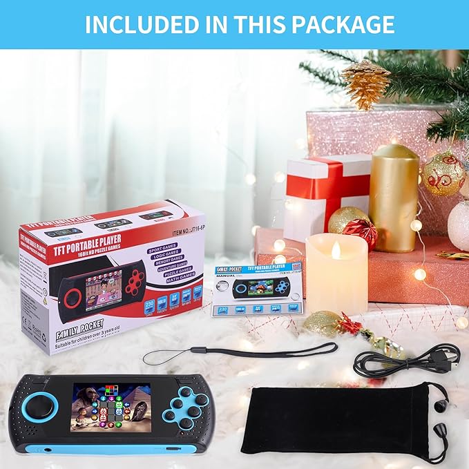 16 Bit Handheld Game for Kids Built-in 230 HD Classic Retro Video Games USB Rechargeable 3.0 Inch Childrens Travel Electronics Toys Portable Gaming Player System Gift for Boys Girls Ages 4-8-12