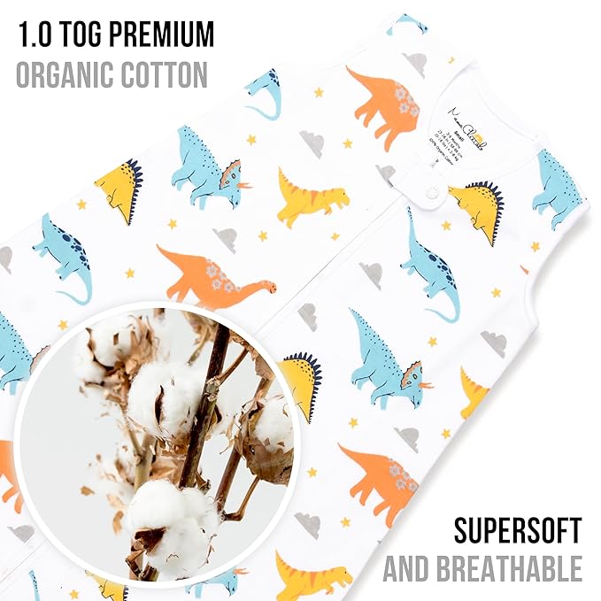 Baby Sleep Sack 1.0 TOG, Organic Cotton Baby Wearable Blanket with Two-Way Zipper, Swaddle Transition Baby Sleeping Bag, All-Season Sleep Sack for Newborn Infant Toddler Boy Girl, 0-6 Months, 1-Pack