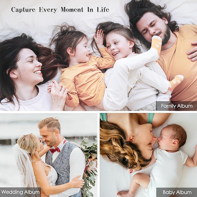 Spbapr Large Photo Album Self Adhesive 3x5 4x6 5x7 8x10 Pictures Magnetic Scrapbook 40 Blank Pages Linen Cover DIY Album with A Metal Pen