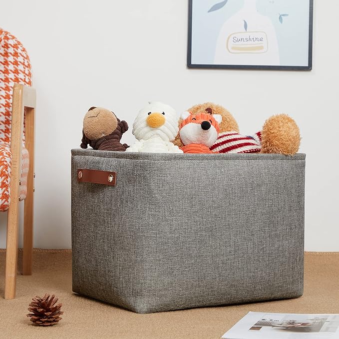 DULLEMELO Grey Storage Baskets for Organizing 2 Pack 16"x12"x12" Fabric Shelf Baskets for Gifts Empty Large Storage Organizer for Closet,Clothes,Toys,Bedroom (Grey)