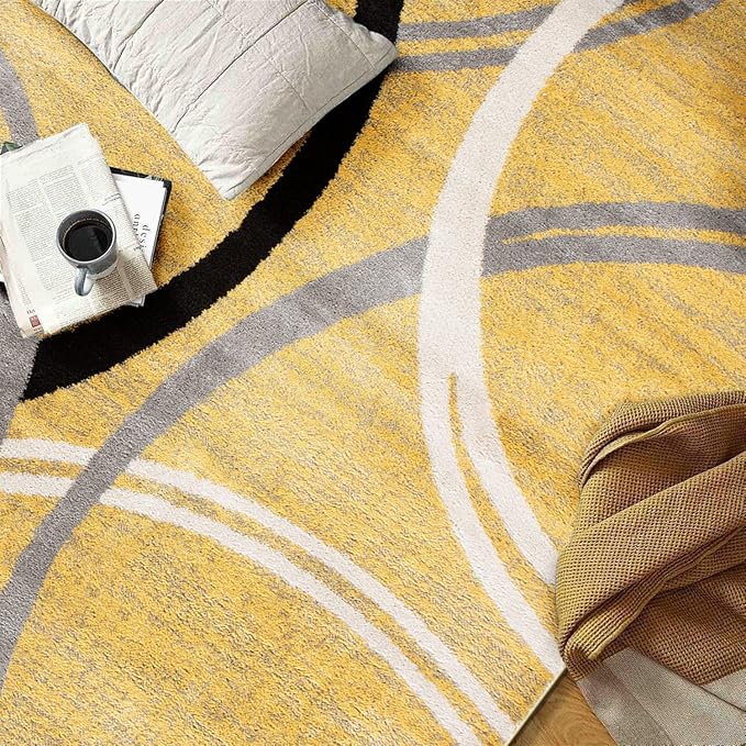 Rugshop Modern Wavy Circles Design Area Rug 8'8" x 12' Yellow