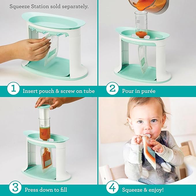 Infantino Reusable Squeeze Pouches for Homemade Baby Food, 3.5 oz, Pack of 25 - BPA, PVC, and Phthalate-Free, Freezer-Safe, with Clear Window and Labeling Space