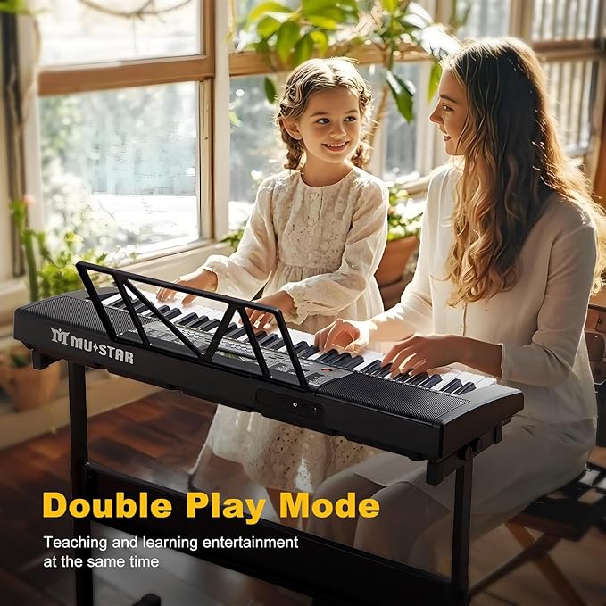 61 Key Piano Keyboard, Electric Keyboard Piano with Light-Up Keys, 255 Tones/Rhythms, Smart Learning System, Headphone, Microphone, Keyboard Stand, Stool, Stickers, Piano Keyboard Set for Beginners