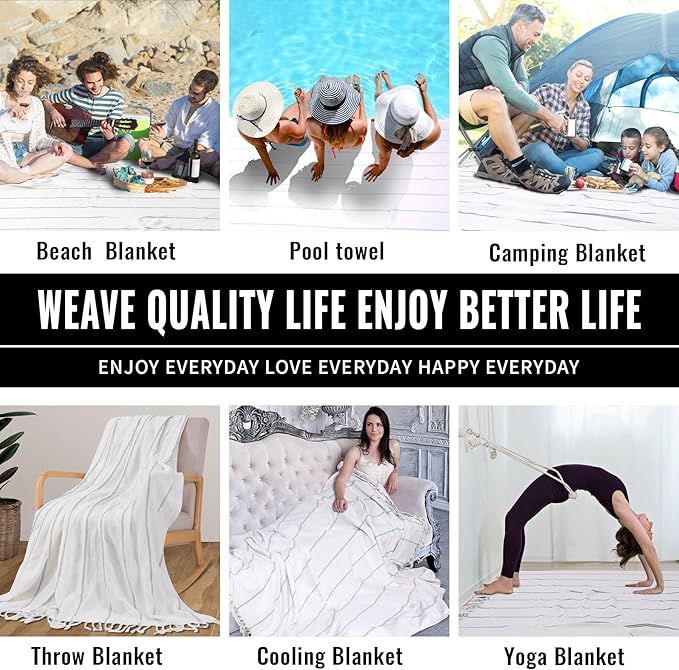 Large Cotton Beach Towel Swim Pool Turkish Bath Blanket Sand Cruise Essentials Cloud Surf Gear Hot Tub Spa Accessories Travel Must Haves Summer Vacation Gadget Hawaii Trip Necessities