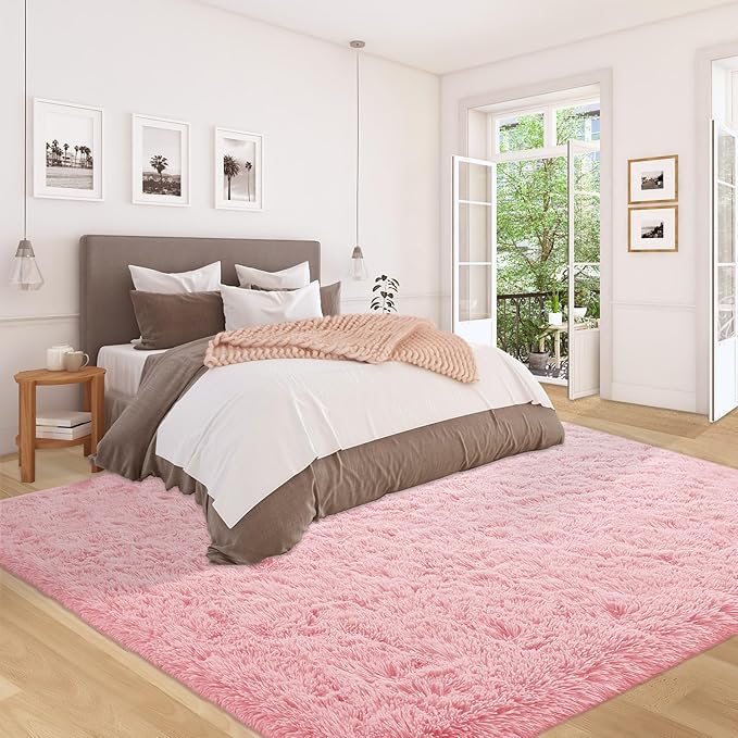 5x8 Area Rug for Living Room: Fluffy Shag Soft Washable Rugs Fuzzy Plush Indoor Carpet for Bedroom Nursery Playroom Dorm Kids Girls Boys Room (Pink, 5'x8')